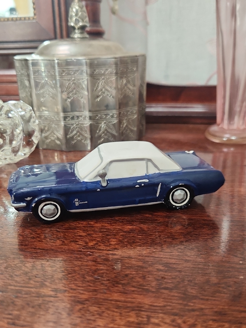 Department 56 Blue and White Ceramic Convertible Car Accent